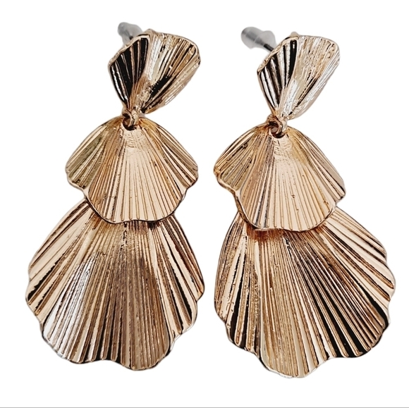 Gold statement Earrings Oversized Wedding Metal textured drop party 💖2/$30 - Picture 7 of 10